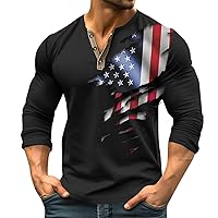 Henley Shirts for Men Summer Fashion 3-Breasted Short Sleeve Casual Shirts Vintage Hawaiian/Flag Printed Muscle Shirts