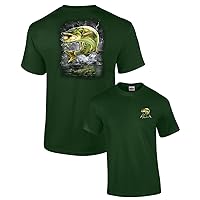 Adult Fishing Short Sleeve T-Shirt Jumping Muskie-Forest-XXXL