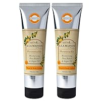 A LA MAISON Moisturizing Lotion, Honeysuckle - Uses: Hand and Body, Argan Oil, Pure Shea Butter, Essential Oils, Plant Based, Cruelty-Free, SLS and Paraben Free (8 Oz, 2 Pack)