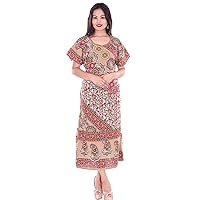 Indian 100% Cotton Women Fashion Maxi Long Dress Plus Size Paisley Print Beige Color (18)