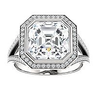 Siyaa Gems 3.90 CT Asscher Moissanite Engagement Rings Wedding Bridal Ring Sets Solitaire Halo Style 10K 14K 18K Solid Gold Sterling Silver Anniversary Promise Ring