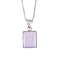 925 Sterling Silver Plated Square Opalite Small Pendant Necklace Jewelry