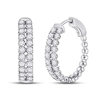The Diamond Deal 14kt White Gold Womens Round Diamond Double Row Hoop Earrings 2 Cttw