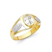 Solid 14k Yellow White Gold Guadalupe Ring Virgin Mary Band Religious Oval CZ Stylish Mens Fancy Size 12