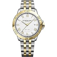 Raymond Weil Tango Classic Men's Watch, Quartz, White Dial, Roman Numerals, Two-Tone, Stainless Steel Bracelet with Yellow-Gold PVD Plating, 41 mm (Model: 8160-STP-00308)