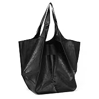 Oweisong Large Leather Tote Bag for Women Black Oversized Handbag Satchel Top Handle Shoulder Bag Hobo Travel Purse