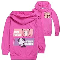 Kids Comfy Spy x Family Graphic Full Zip Jacket Casual Hooded Sweatshirt,Funny Anya Forger Jacket for Daily Wear