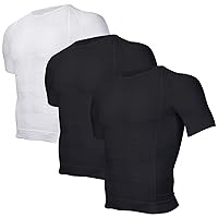 3 Pack Men's Body Shaper Slimming Shirt Tummy Vest Thermal Compression Base Layer Slim Muscle Short Sleeve Shapewear
