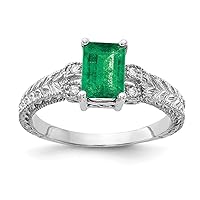 14k White Gold Polished Prong set 7x5mm Emerald Cut Emerald Diamond Ring Size 6.00 Jewelry for Women