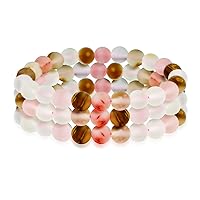 Bling Jewelry Unisex Stackable Set Of 3 Gemstone Round Bead 8MM Stretch Bracelet For Women Teen Men Multi Strand Stacking Adjustable