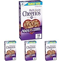 Multi Grain Cheerios Heart Healthy Cereal, 18 OZ Family Size Cereal Box (Pack of 4)