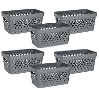 Glad Plastic Baskets for Organizing, Set of 6 | Pantry Storage for Under Counter, Linen Closet, and Bathroom | Nesting Shelf Bins with Handles, 1 Gallon, Grey