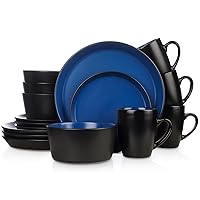Albie 16-Piece Dinnerware Set Stoneware, Blue and Black
