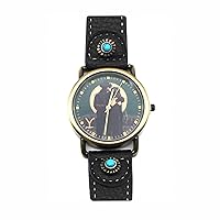 Accutime Women's Yellowstone: The Antic Gold Analog Quartz Wrist Watch with Metal Links, Black Faux Leather and Turquoise Stone for Female, All Ages (Model: YLW5004AZ)