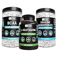 PURE ORIGINAL INGREDIENTS Creatine Monohydrate, BCAA, & L-Glutamine Capsules Bundle, No Fillers, Always Pure