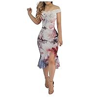 Dresses for Women 2024,Fashion Sexy Summer Off Shoulder Short Sleeve Sequin Ruffle Irregular Dresses for Women