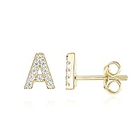 925 Sterling Silver, 14K Gold Plated, CZ Simulated Diamond Stud Earrings Fashion Alphabet Letter Initial Earrings