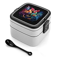 Roosters Fighting Cockfighting Bento Box Stackable Lunch Box Container Detachable Double Lunchbox for Adults