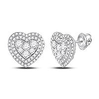 The Diamond Deal 14kt White Gold Womens Round Diamond Heart Earrings 1 Cttw