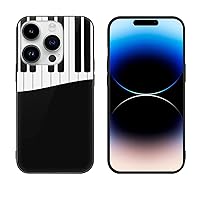 Black and White Piano Keys Protective Phone Case Ultra Slim Glass Case Shockproof Phone Cover Shell Compatible for iPhone 14 Pro