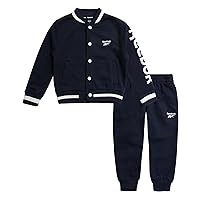 Reebok Boys' Pants Set - 2 Piece Fleece Varsity Jacket and Jogger Sweatpants - Sweatshirt and Pants Outfit for Toddlers, 2T-7