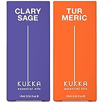 Sage Oil for Skin & Turmeric Oil for Hair Growth Set - 100% Nature Therapeutic Grade Essential Oils Set - 2x0.34 fl oz - Kukka
