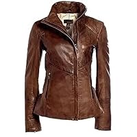 Women's Fashion Real Leather Coat Brown