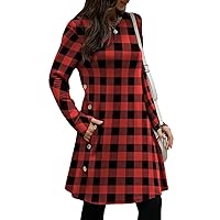 Women's Long Sleeve Winter Dresses with Pockets Side Button Casual Sweaters
