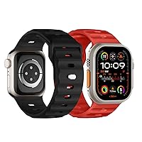 Sport Bands Compatible with Apple Watch Ultra 2 Band/Apple Watch Ultra Band 49mm 45mm 44mm 42mm for Men, Soft Silicone Wristbands Waterproof Replacement Strap for iWatch Series 9 8 7 6 5 4 SE, 2 Pack
