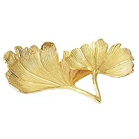 2 Tier Small Gold Jewelry Tray Ginkgo Biloba Leaf Decorative Galvanized Metal Display Tray Desk Table Makeup Organizer Hot Tub Storage Tray for Ring Necklace Container (Gold Ginkgo)