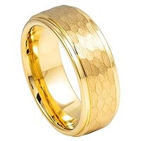 Kriskate & Co. Hammered Tungsten Rings for Men Women 8mm Gold Brushed Engagement Mens Wedding Band Comfort Fit Size 7-15 TCR893