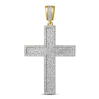3ct Round Cut CZ Diamond Hip Hop Ice Cross Pendant With Chian 14k Yellow Gold Plated 925 Sterling Silver For Women & Girls