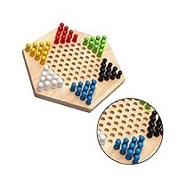 ERINGOGO 1pc Wooden Chinese Checkers Parent-Child Checker Game 2 Player Games Chequer Game Birthday Party Game Chinese Checker Game Toys Wooden Hexagon Checkers Bamboo China Puzzle
