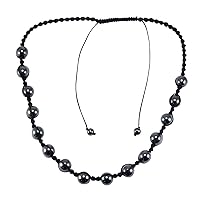 Silvesto India Wholesale- 6-10 mm Round Beaded Hematite Adjustable Necklace with Black Color Cord
