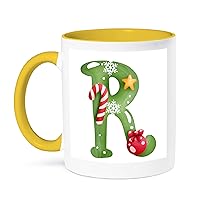 3dRose Cute Christmas Decorated Green Bubble Monogram Initial R - Mugs (mug-371263-8)
