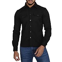 Men's Casual Button Down Long Sleeved Shirts Lightweight Slim Fit Work Formal Solid Color Shirt Jacket