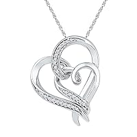 The Diamond Deal Sterling Silver Womens Round Diamond Double Heart Pendant 1/10 Cttw