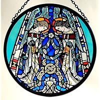 Decorative Hand Printed Stained Glass Window Sun Catcher/Roundel in an Angels Praising Design from Glasgow Cathedral.
