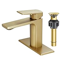 VOTON Brushed Gold Bathroom Sink Faucet Single Handle with Pop-up Drain Faucets for Sink 1 Hole or 3 Hole with Deck Plate Rv Lavatory Vanity Faucet