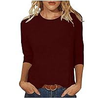 Women's 3/4 T-Shirt, Lightweight Crewneck Tee, Womens 2024 Solid Color Loose Fit T Shirt Casual Dressy Blouses Tunics