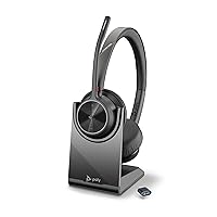Poly Voyager 4320 UC Wireless Headset & Charge Stand (Plantronics) - Stereo Headphones w/Noise-Canceling Boom Mic - Connect PC/Mac/Mobile via Bluetooth-Works w/Teams (Certified), Zoom-Amazon Exclusive