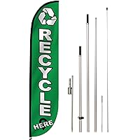 LookOurWay Feather Flag Set, 12 ft Advertising Flag with Fiberglass Poles and Ground Spike for Business Promotion, Event Themed (Recycle Here)