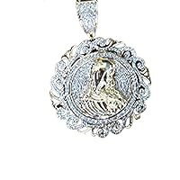 10K Yellow Gold Diamond Virgin Mary Pendant For Men and Women | 55 x 32 MM Real Solid Gold Chain Necklace Round Cut White Diamond Holy Mother Medallion Religious Charm Pendants 0.75 Ct | Gif For Him | Custom Jewelry