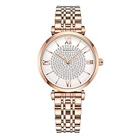 Women Fashion Simple Rhinestone Fritillaria Quartz Wrist Watch with Dial Analog Display and Stainless Steel Band