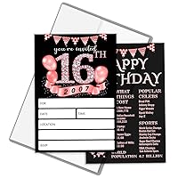 Sweet 16 Birthday Party Invitations With Envelopes for girls, Double Sided, 16th Birthday Party Decorations - Set of 20