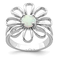 925 Sterling Silver Polished Simulated Opal Flower Ring Jewelry for Women - Ring Size Options: 6 7 8