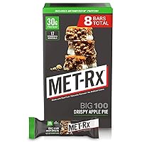 MET-Rx Big 100 Protein Bar, Meal Replacement, 30G Protein, Gluten Free, Crispy Apple Pie, 3.52 oz. ea, 8 Count (Packaging May Vary)