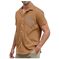 Men Hawaii Short Sleeve Shirt Cuban Casual Guayabera Summer Beach Shirts Loose Tropical Casual Beach Shirt Tops