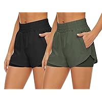 2 Pack Athletic Shorts for Women, Quick Dry Running Shorts with Pockets High Waisted Workout Gym Sports Shorts