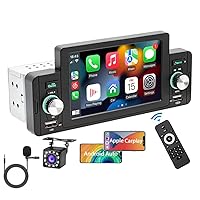 5 Inch Touch Screen Single Din Car Stereo, CarPlay/Android Auto/Mirror-Link, Radio Receiver with Bluetooth 5.1, Handsfree, 12 LED HD Rearview Camera, FM USB Audio Video Player,Remote Control